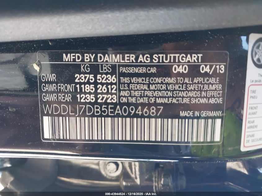2014 Mercedes-Benz Cls 550 VIN: WDDLJ7DB5EA094687 Lot: 43944524
