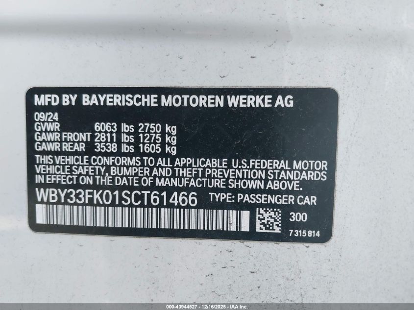 2025 BMW I5 Edrive40 VIN: WBY33FK01SCT61466 Lot: 43944527