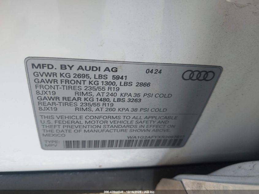 2024 Audi Q5 Premium 55 Tfsi E S Line Quattro S Tronic VIN: WA1G2AFYXR2087817 Lot: 43944548