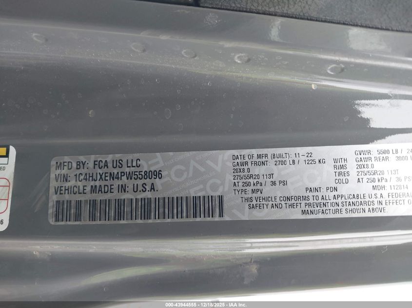 2023 Jeep Wrangler 4-Door High Altitude 4X4 VIN: 1C4HJXEN4PW558096 Lot: 43944555