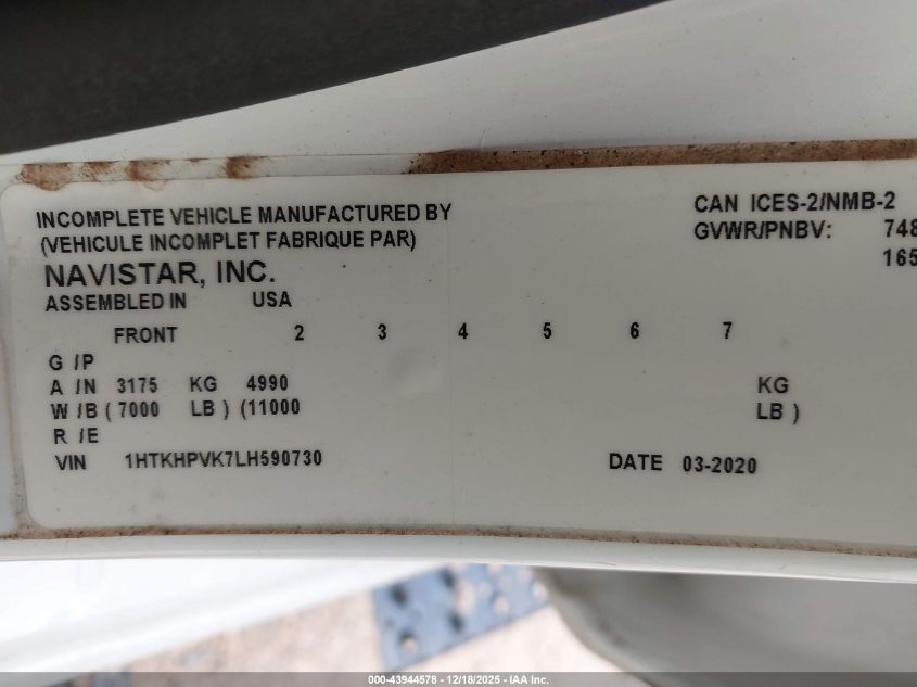 2020 Chevrolet Silverado 6500Hd 1Wt VIN: 1HTKHPVK7LH590730 Lot: 43944578