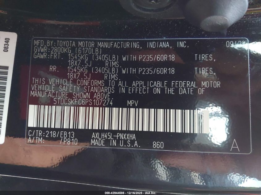 2023 Toyota Sienna Woodland Edition VIN: 5TDCSKFC6PS107274 Lot: 43944586