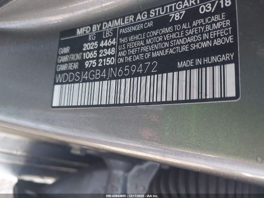 2018 Mercedes-Benz Cla 250 4Matic VIN: WDDSJ4GB4JN659472 Lot: 43944605