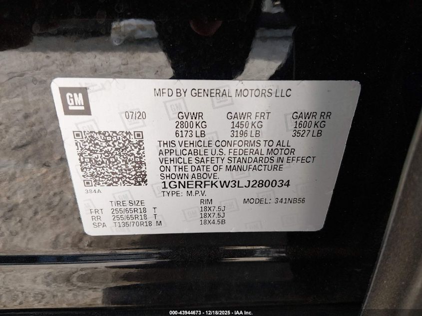 2020 Chevrolet Traverse Fwd Ls VIN: 1GNERFKW3LJ280034 Lot: 43944673