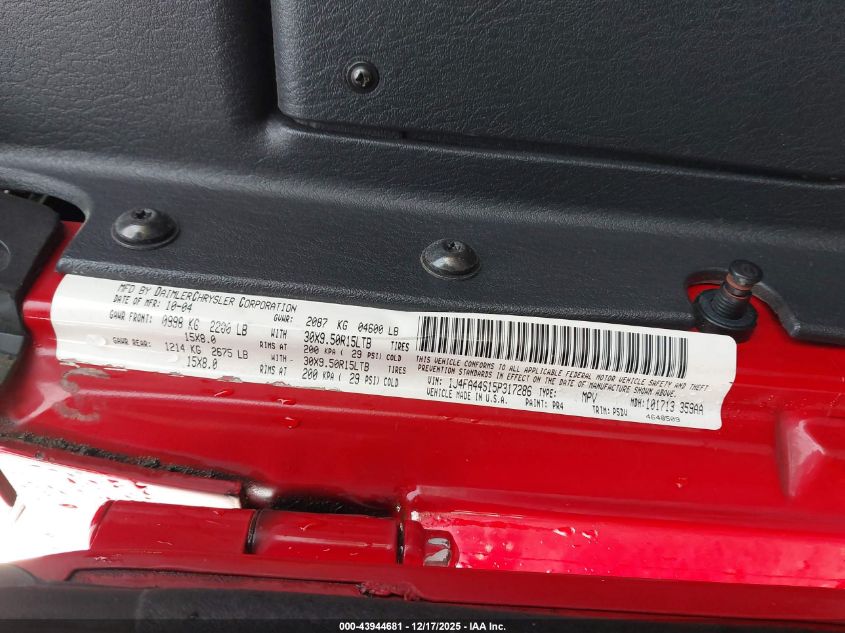 2005 Jeep Wrangler Unlimited VIN: 1J4FA44S15P317286 Lot: 43944681