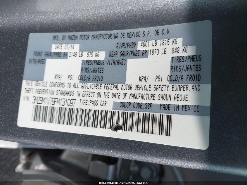 2015 Mazda Mazda3 I Touring VIN: 3MZBM1V79FM131097 Lot: 43944690