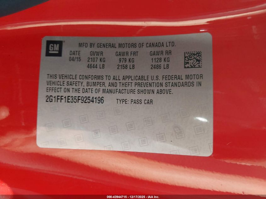 2015 Chevrolet Camaro 2Lt VIN: 2G1FF1E35F9254196 Lot: 43944715
