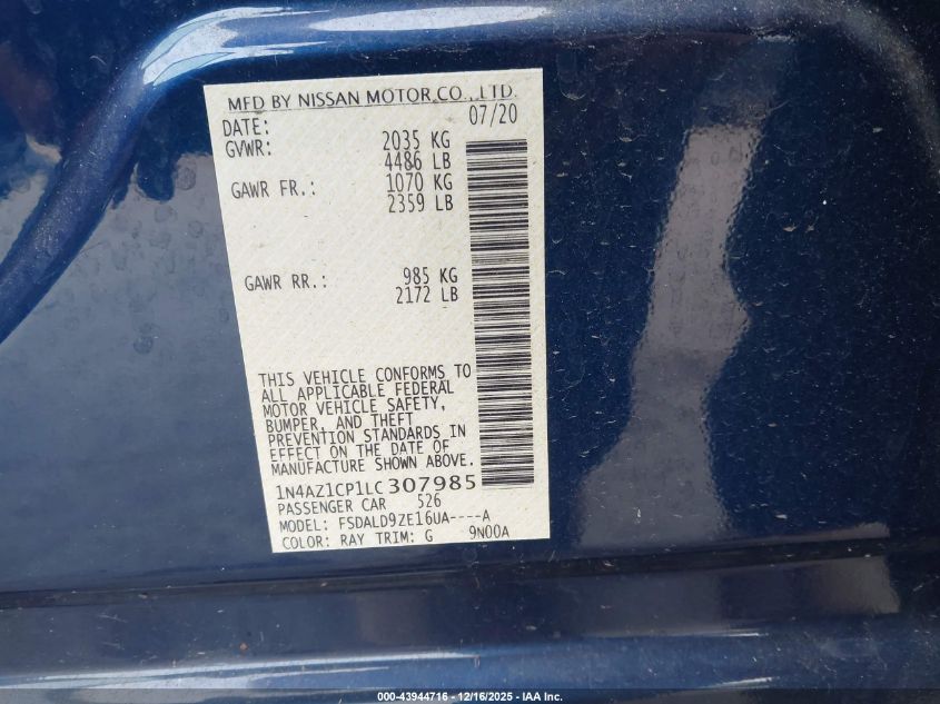 2020 Nissan Leaf Sv 40 Kwh VIN: 1N4AZ1CP1LC307985 Lot: 43944716