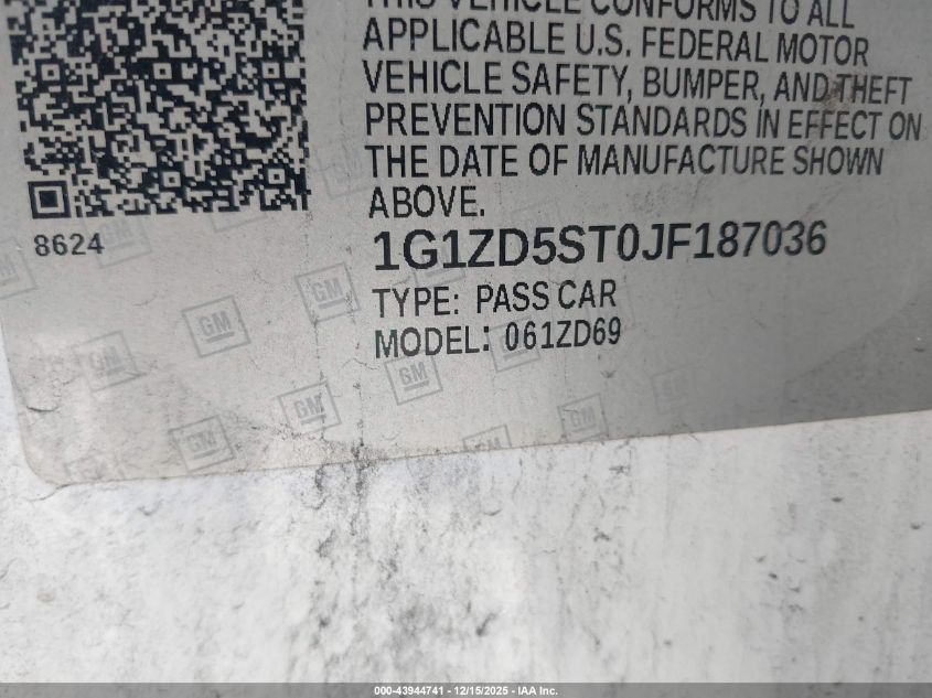 2018 Chevrolet Malibu Lt VIN: 1G1ZD5ST0JF187036 Lot: 43944741