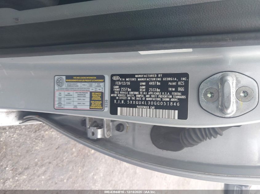 2016 Kia Optima Ex VIN: 5XXGU4L30GG051846 Lot: 43944816