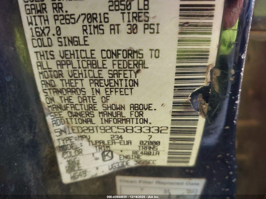 2002 Nissan Xterra Xe VIN: 5N1ED28T92C583332 Lot: 43944830