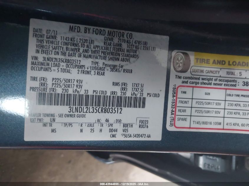 2012 Lincoln Mkz Hybrid VIN: 3LNDL2L35CR803512 Lot: 43944855