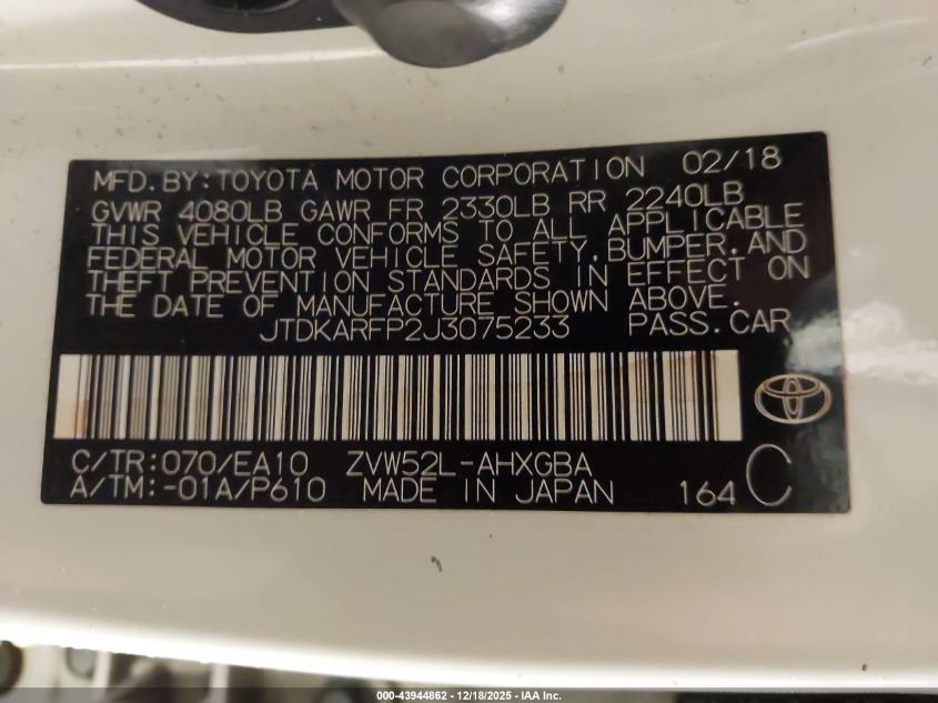 2018 Toyota Prius Prime Advanced VIN: JTDKARFP2J3075233 Lot: 43944862