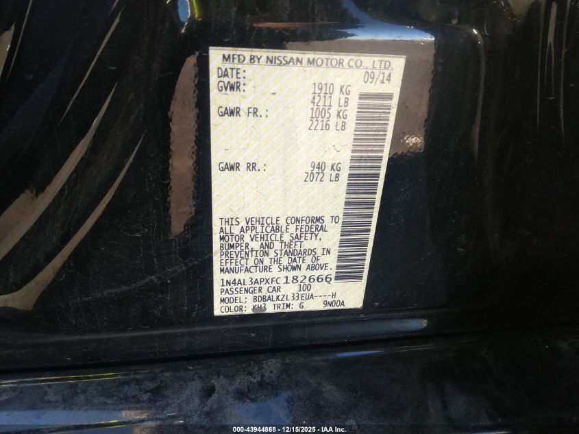 2015 Nissan Altima 2.5 Sv VIN: 1N4AL3APXFC182666 Lot: 43944868