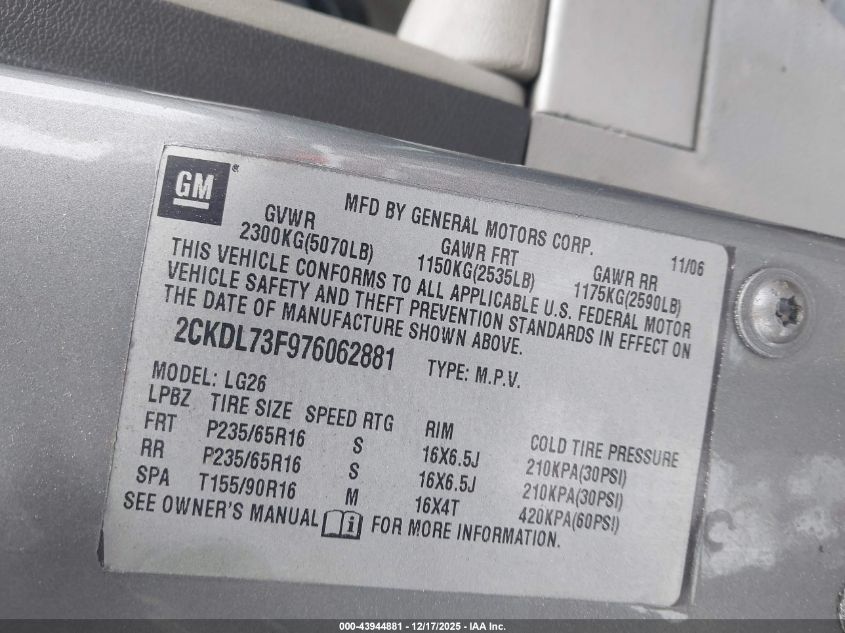 2005 Chevrolet Equinox Lt VIN: 2CNDL73FX56138060 Lot: 43944881