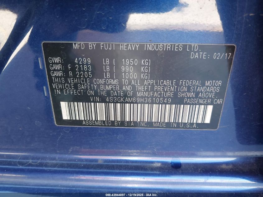 2017 Subaru Impreza 2.0I Sport VIN: 4S3GKAM69H3610549 Lot: 43944897