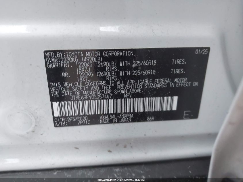 2025 Toyota Rav4 Hybrid Xse VIN: JTME6RFV0SD574671 Lot: 43944902