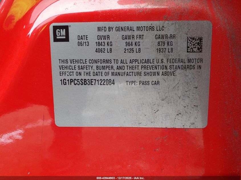 2014 Chevrolet Cruze 1Lt Auto VIN: 1G1PC5SB3E7122084 Lot: 43944903