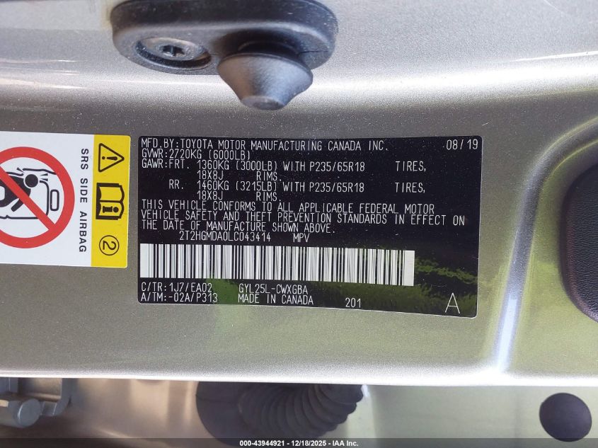 2020 Lexus Rx 450H VIN: 2T2HGMDA0LC043414 Lot: 43944921