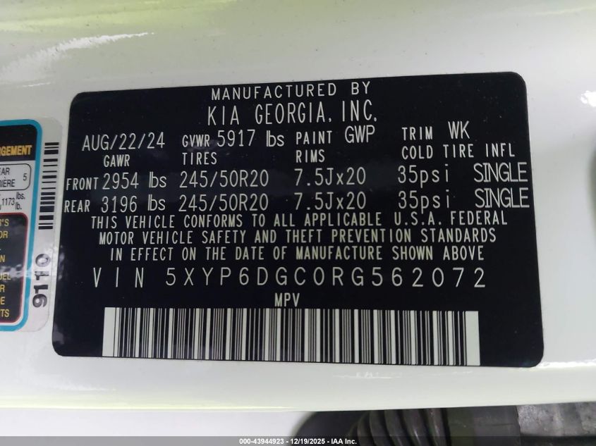 2024 Kia Telluride S VIN: 5XYP6DGC0RG562072 Lot: 43944923