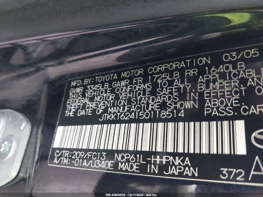 2005 Scion Xa VIN: JTKKT624150118514 Lot: 43944938