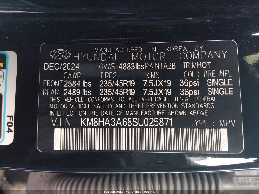 2025 Hyundai Kona Electric N Line VIN: KM8HA3A68SU025871 Lot: 43944950