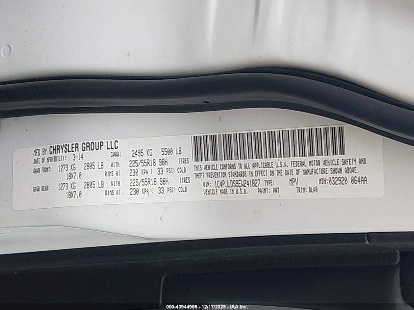 2014 Jeep Cherokee Limited VIN: 1C4PJLDS9EW241827 Lot: 43944956