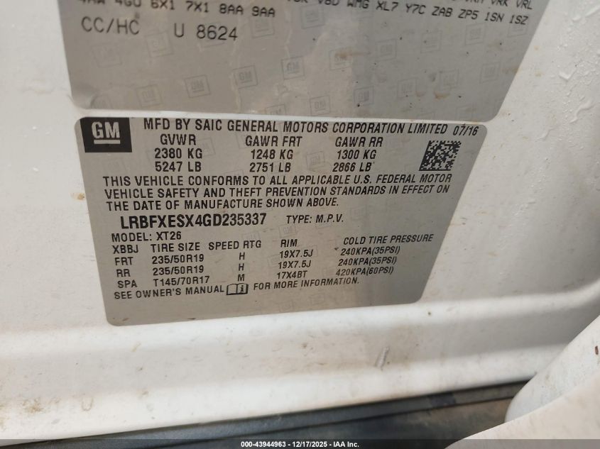 2016 Buick Envision Premium I VIN: LRBFXESX4GD235337 Lot: 43944963