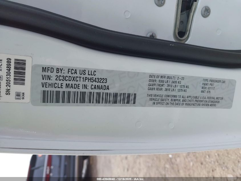 2023 Dodge Charger R/T VIN: 2C3CDXCT1PH543223 Lot: 43945048