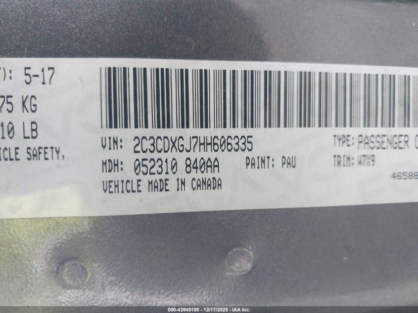 2017 Dodge Charger R/T Scat Pack Rwd VIN: 2C3CDXGJ7HH606335 Lot: 43945190