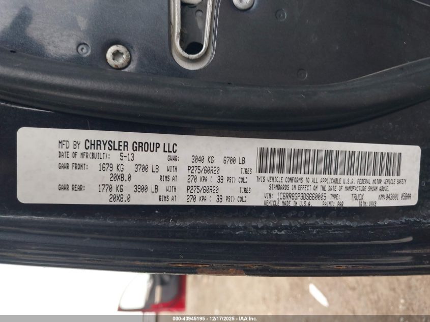 2013 Ram 1500 Slt VIN: 1C6RR6GP3DS660005 Lot: 43945195