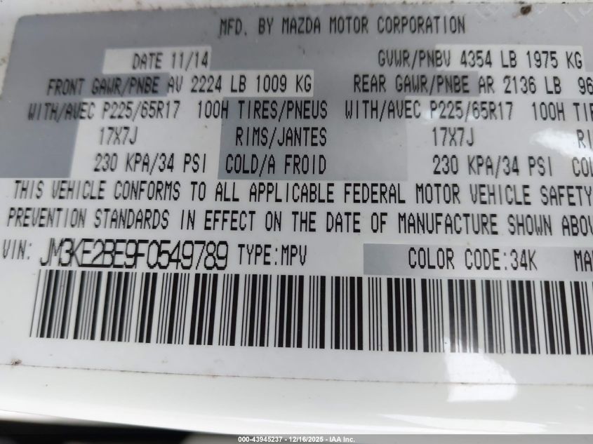 2015 Mazda Cx-5 Sport VIN: JM3KE2BE9F0549789 Lot: 43945237