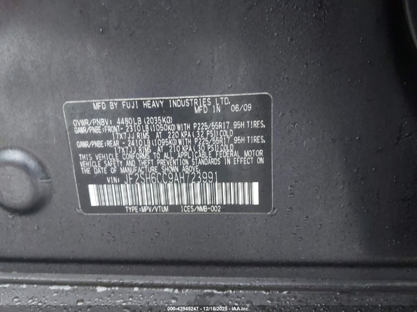 2010 Subaru Forester 2.5X Premium VIN: JF2SH6CC9AH723991 Lot: 43945247