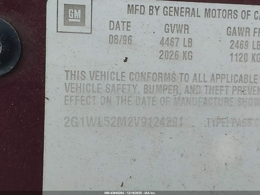 1997 Chevrolet Lumina Ls VIN: 2G1WL52M2V9124291 Lot: 43945264