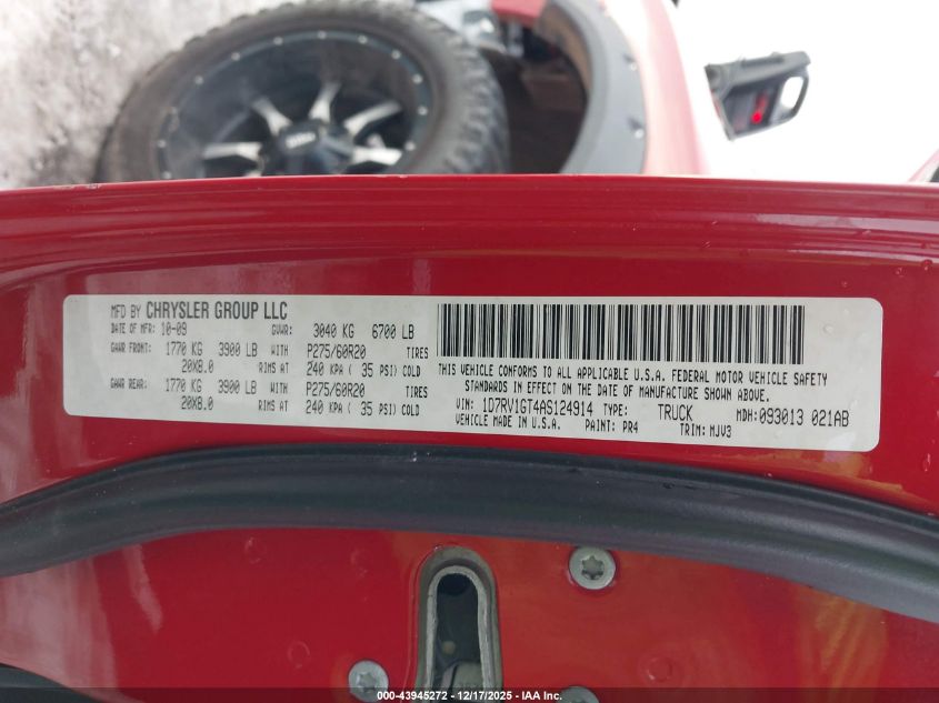 2010 Dodge Ram 1500 Slt/Sport/Trx VIN: 1D7RV1GT4AS124914 Lot: 43945272