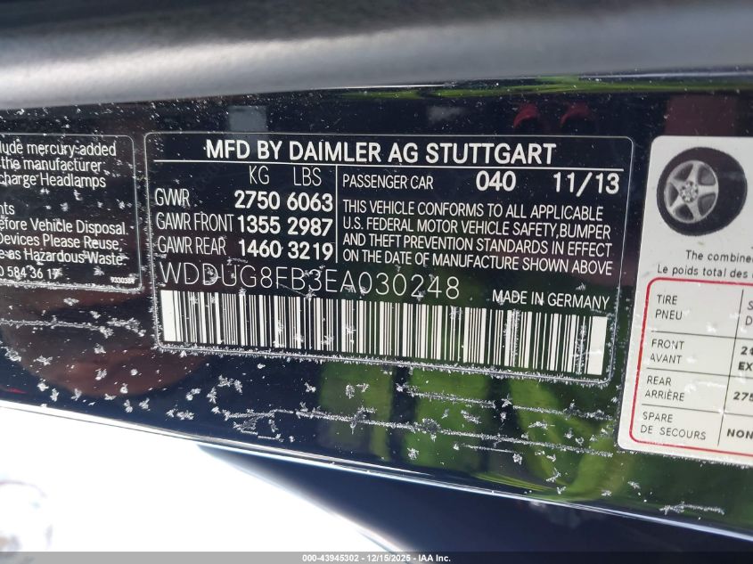 2014 Mercedes-Benz S 550 4Matic VIN: WDDUG8FB3EA030248 Lot: 43945302