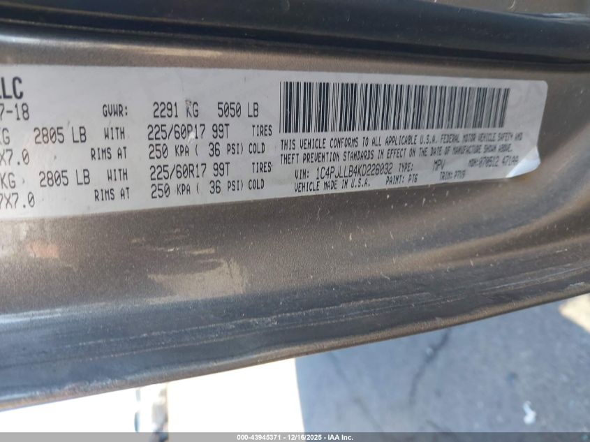 2019 Jeep Cherokee Latitude Plus Fwd VIN: 1C4PJLLB4KD226032 Lot: 43945371