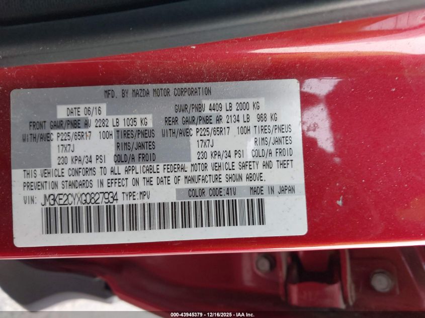 2016 Mazda Cx-5 Touring VIN: JM3KE2CYXG0827934 Lot: 43945379