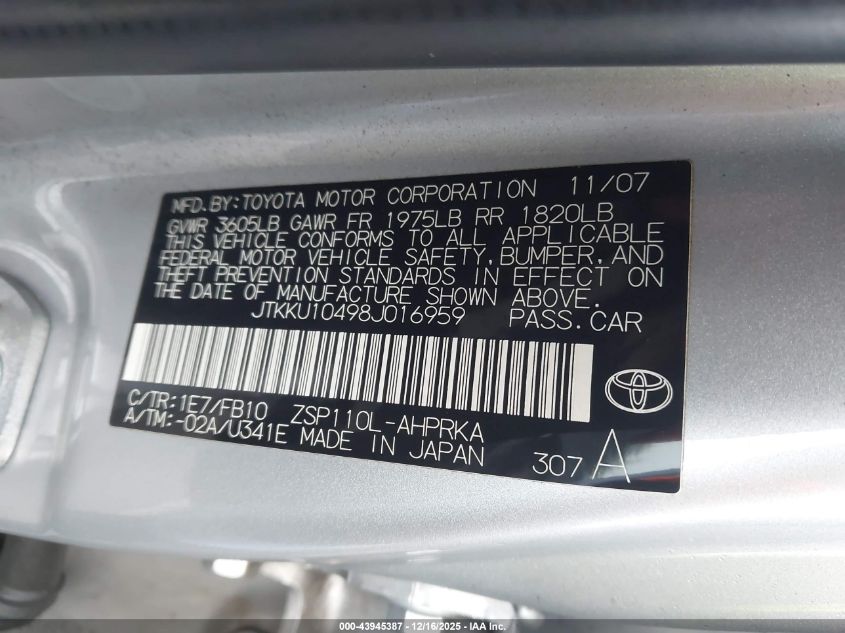 2008 Scion Xd VIN: JTKKU10498J016959 Lot: 43945387