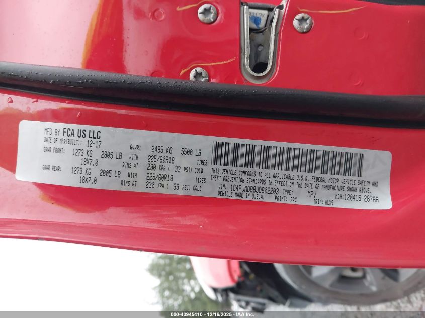 2018 Jeep Cherokee Limited 4X4 VIN: 1C4PJMDB8JD602203 Lot: 43945410