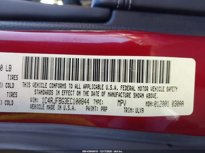 2014 Jeep Grand Cherokee Limited VIN: 1C4RJFBG3EC100844 Lot: 43945415