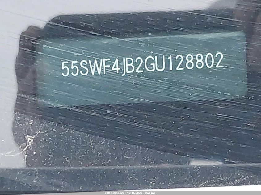 2016 Mercedes-Benz C 300 Sport VIN: 55SWF4JB2GU128802 Lot: 43945420