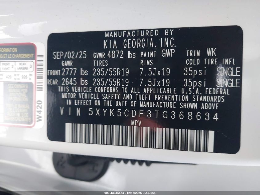 2026 Kia Sportage Sx-Prestige VIN: 5XYK5CDF3TG368634 Lot: 43945474