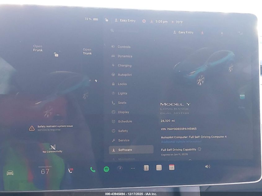 2023 Tesla Model Y Awd/Long Range Dual Motor All-Wheel Drive VIN: 7SAYGDEE0PA145965 Lot: 43945494