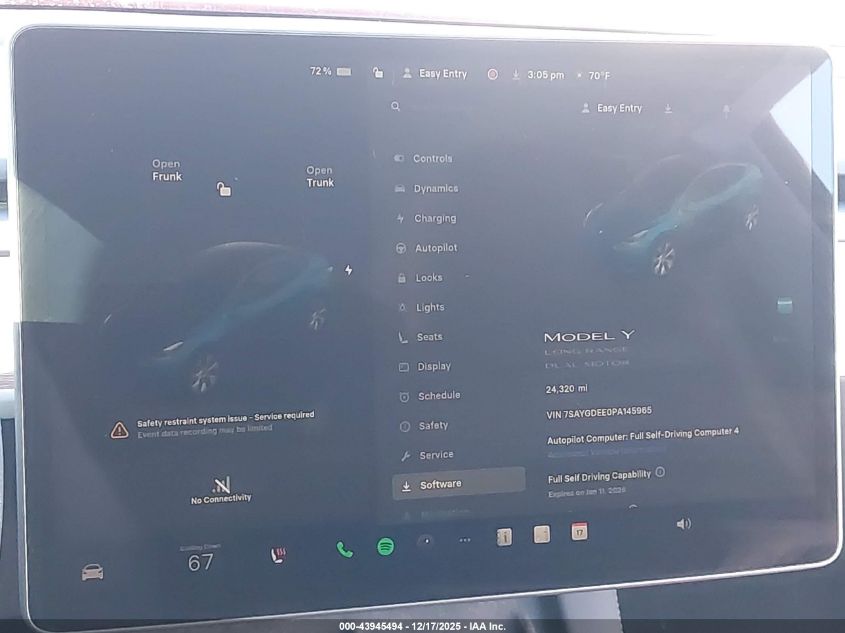 2023 Tesla Model Y Awd/Long Range Dual Motor All-Wheel Drive VIN: 7SAYGDEE0PA145965 Lot: 43945494