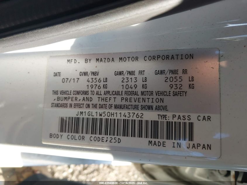 2017 Mazda Mazda6 Grand Touring VIN: JM1GL1W50H1143762 Lot: 43945538