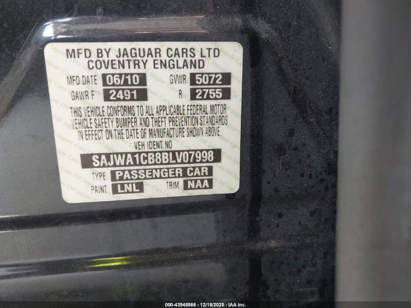 2011 Jaguar Xj VIN: SAJWA1CB8BLV07998 Lot: 43945566