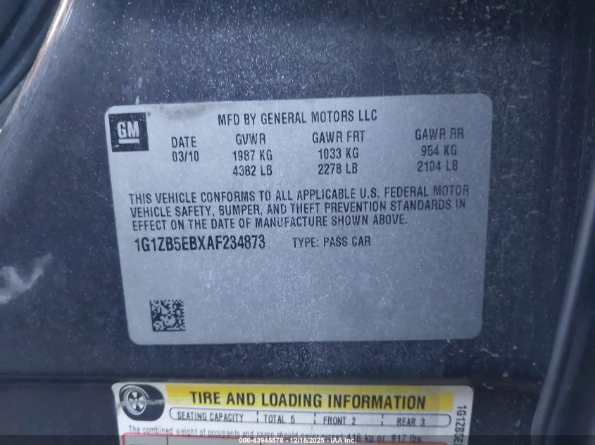 2010 Chevrolet Malibu Ls VIN: 1G1ZB5EBXAF234873 Lot: 43945578