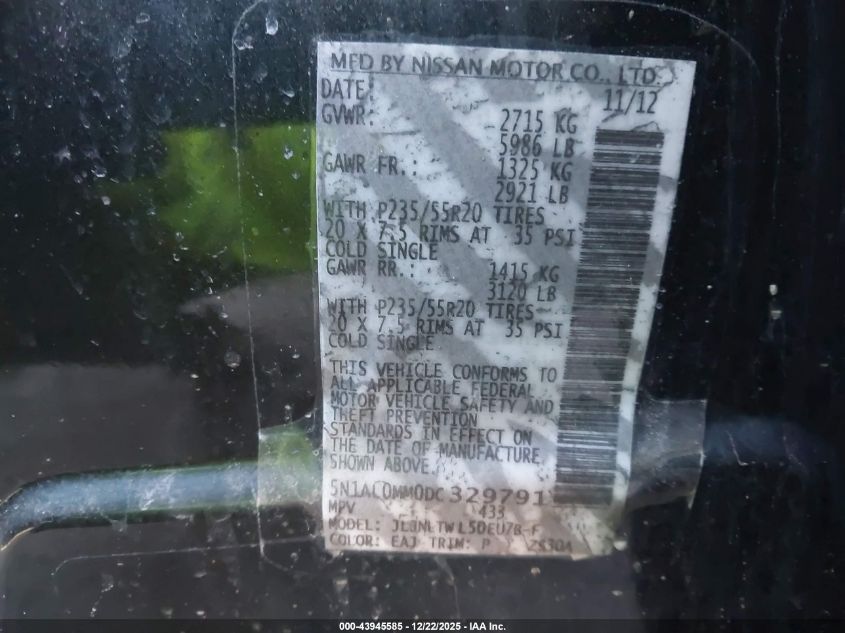 2013 Infiniti Jx35 VIN: 5N1AL0MM0DC329791 Lot: 43945585