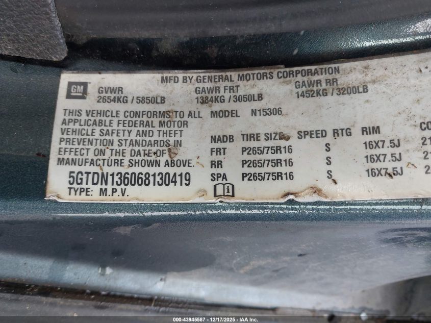 2006 Hummer H3 Suv VIN: 5GTDN136068130419 Lot: 43945587